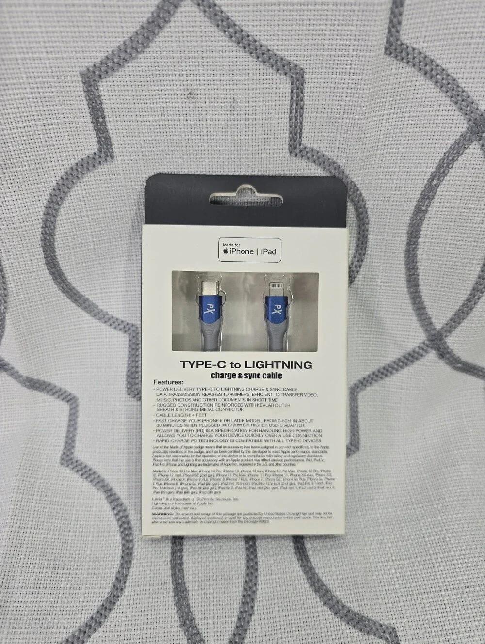 Powerxcel Type C to Lightning charge/sync 4Ft cable- Fast Charging IPhone/ Ipad